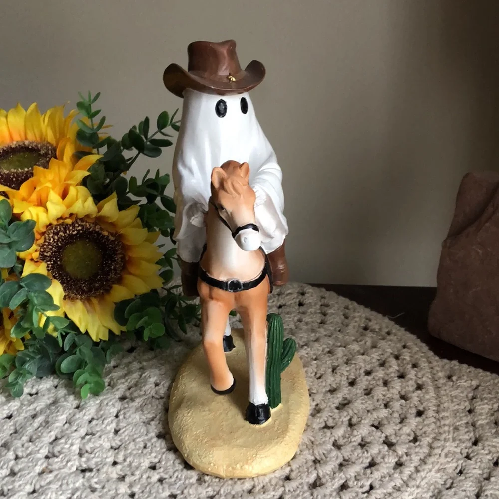 Ghost Cowboy On Horse Halloween Figurine - Western